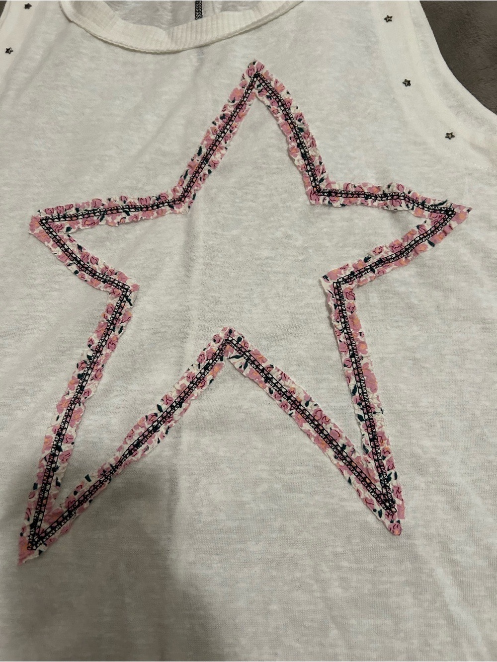 POL Women’s  White Sleeveless Tank with Pink-Trim Star - Picture 3 of 5